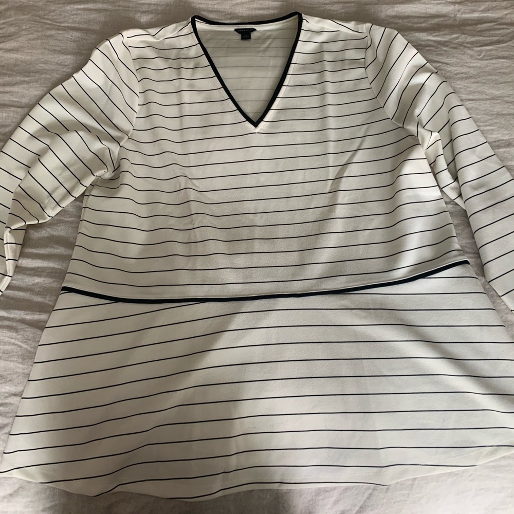 Ann Taylor White and Black Stripe Top XXL